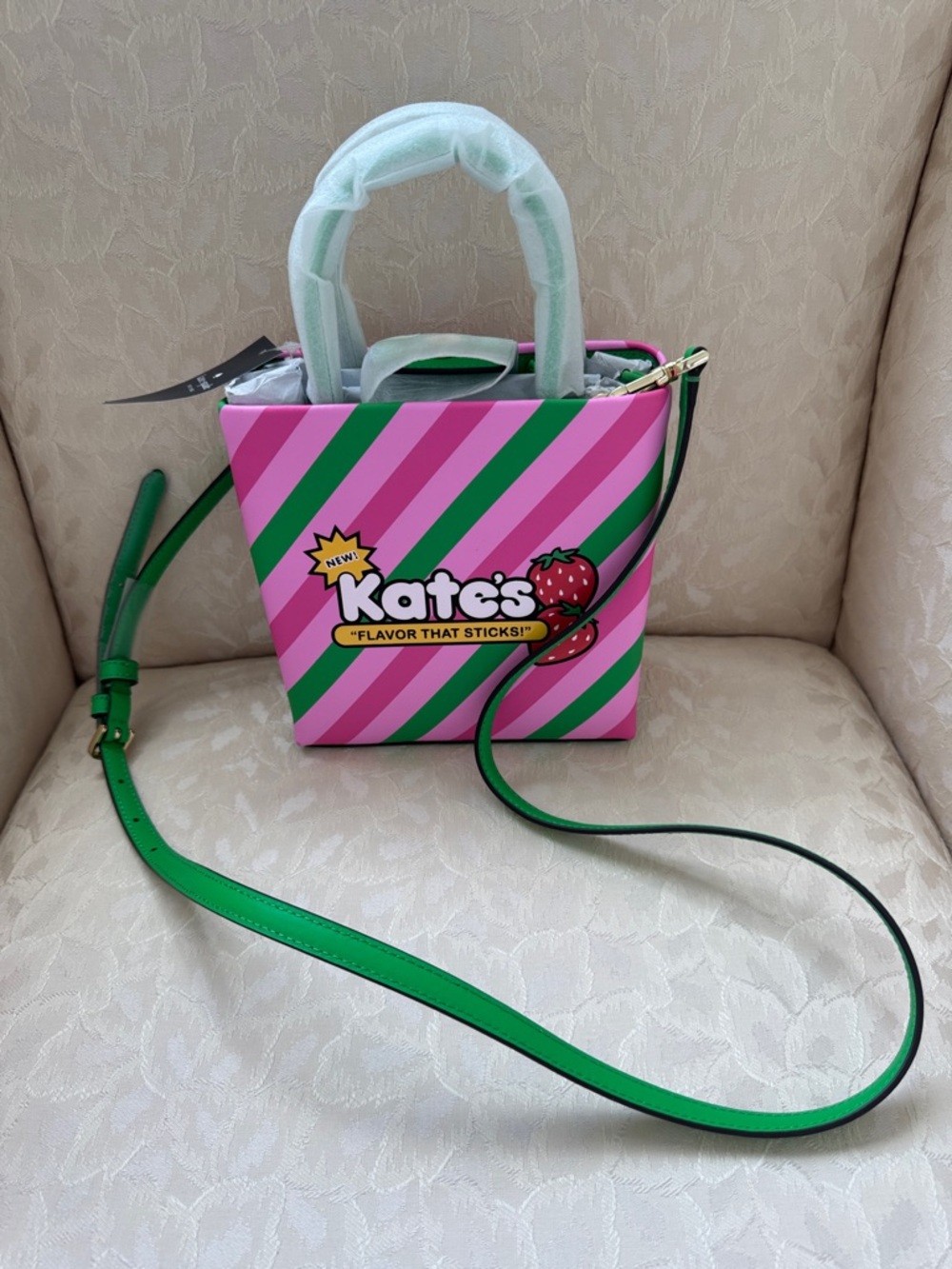 kate spade Pink and Green Striped Crossbody Bag